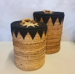 Mand van bananenblad met deksel - zwart. Set 2