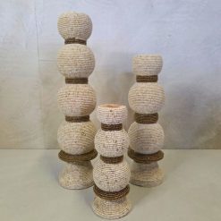 Kandelaar kralen 'Sila' crème/goud - set 3